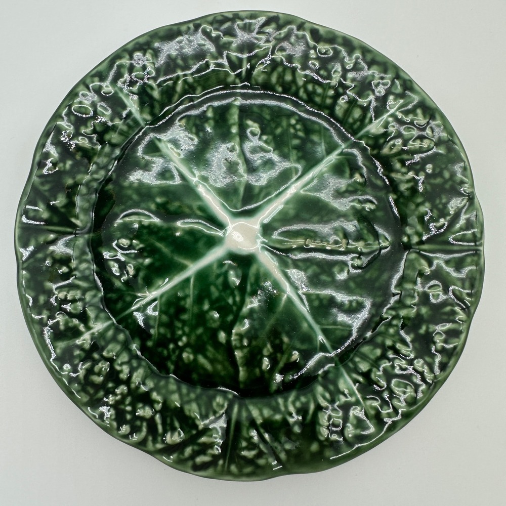 Secla Portugal Cabbage Leaf Plate Green Majolica 6.5 Inch Vintage Pottery